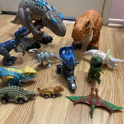 13pc Dinosaur Set including Jurassic World Dinosaurs Ampelosaurus And Therizinosaurus