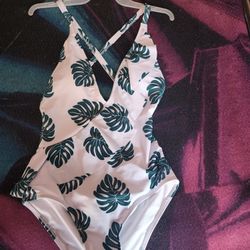 Swinwear White With Green Leaves