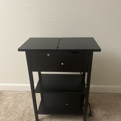 Side Table, Flip End Table with Charging Station and Shelves
