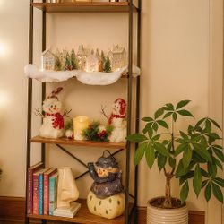 Ladder Shelf, 4-Tier Storage Rack Shelves for Living Room Brown MDF & Steel