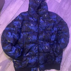 Blue Black Army Puffer Jacket