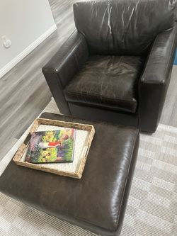 Crate & Barrel Leather Accent Chair & Ottoman