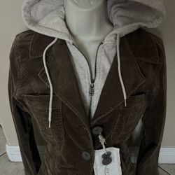 Nori Brown Corduroy Hoodie Lined Jacket NEW Large