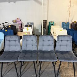 🔥Set of 4🔥Velvet Dining Chair, Modern Armless Dining Side Chair with Metal Legs for Kitchen, Living Room Dressing Table (Gray)💰150$  Decatur Locati