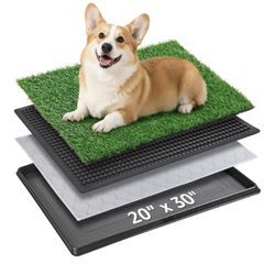 New Portable Dog Grass Pad with Tray 20''x30'': Dog Litter Box with Artificial Grass Patch Bathroom Mat & Washable Pee Pad for Puppy Potty Training, P