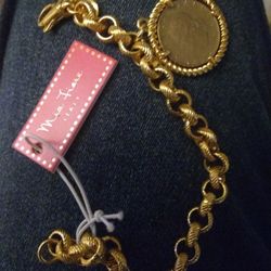 14 Kt    Gold Plated Bronze 💯 bracelet.L 20 Lira coin.made In Italy 🆕🆕🆕