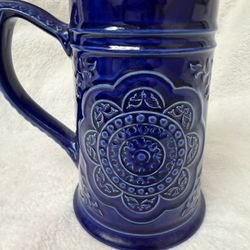 Vintage Rare Arthur Wood Cobalt Blue Relief Floral Ceramic Beer Stein Made in England