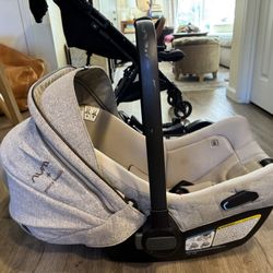 Nuna PIPA Carseat With Base, 2 Infant Inserts, Silver Cross Jet Stroller With Attachment Bar 