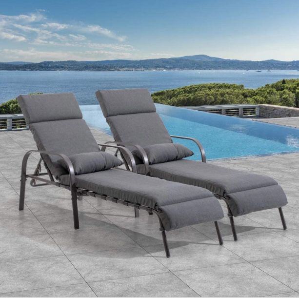 News Set Of 2 Outdoor Patio Lounge Chairs Pool Chaise With Cushion