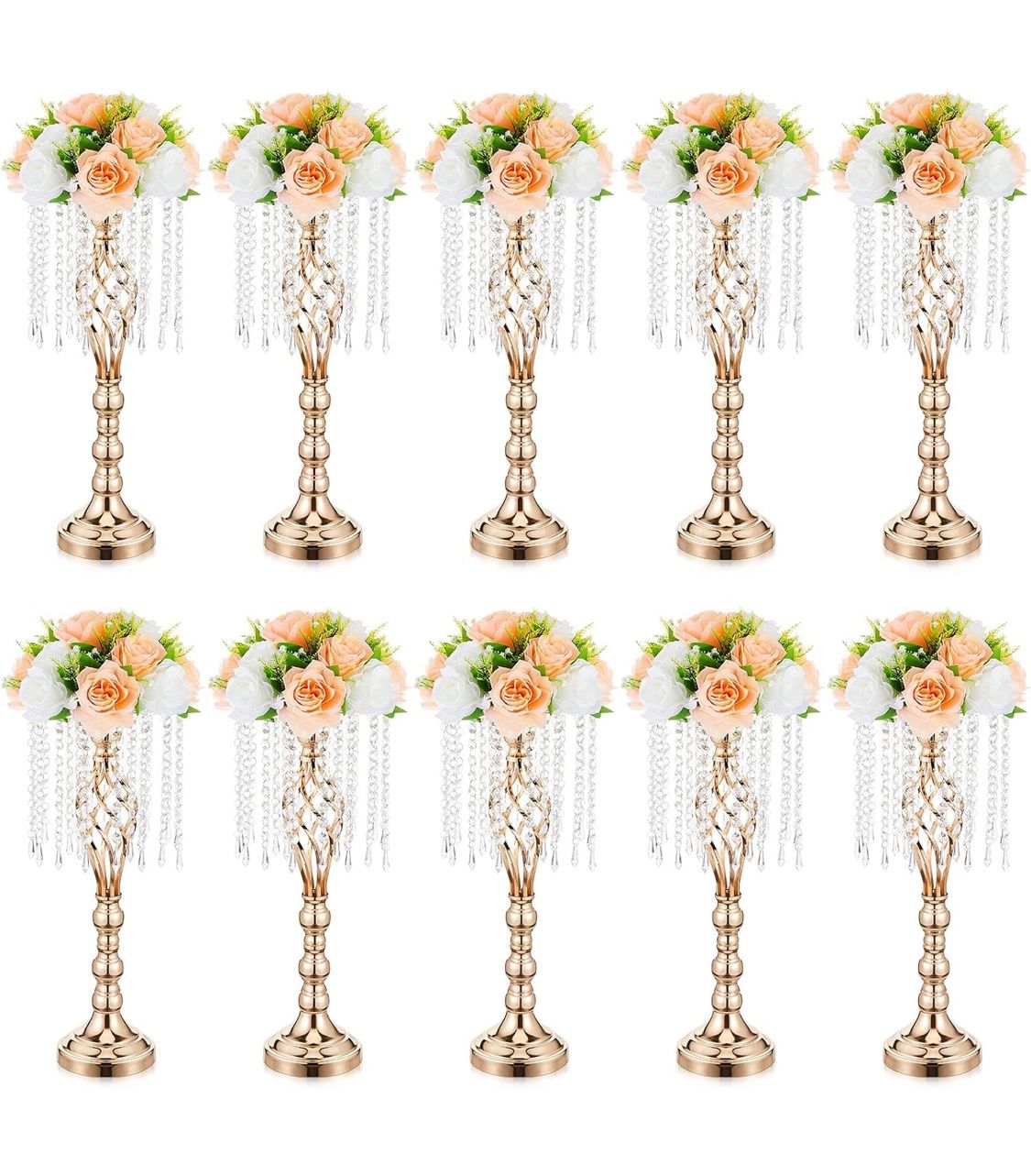 Amylove 10 Pcs Wedding Centerpiece Table Decorations Gold Vases 21.7" Tall Crystal Flower Stand Decorations Stand for Wedding Party Dinner Event Hotel