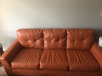 Orange leather couch