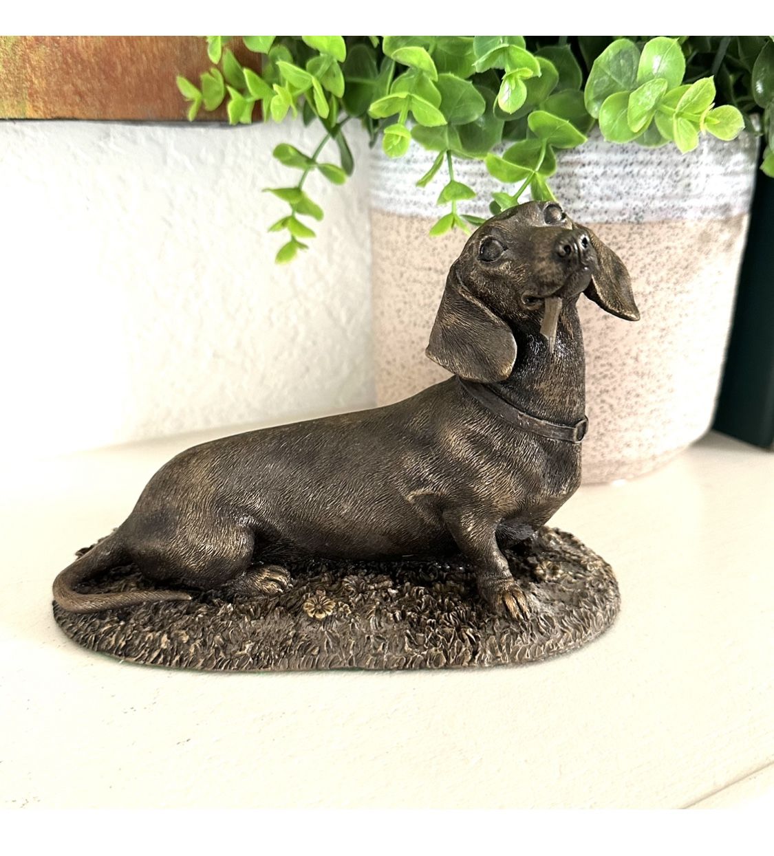 Danbury Mint Time For A Walk Bronze Dachshund Sculpture