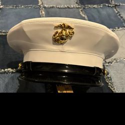 USMC Marine Corps Dress Blues White Vinyl Cover Hat Cap Size 6 7/8