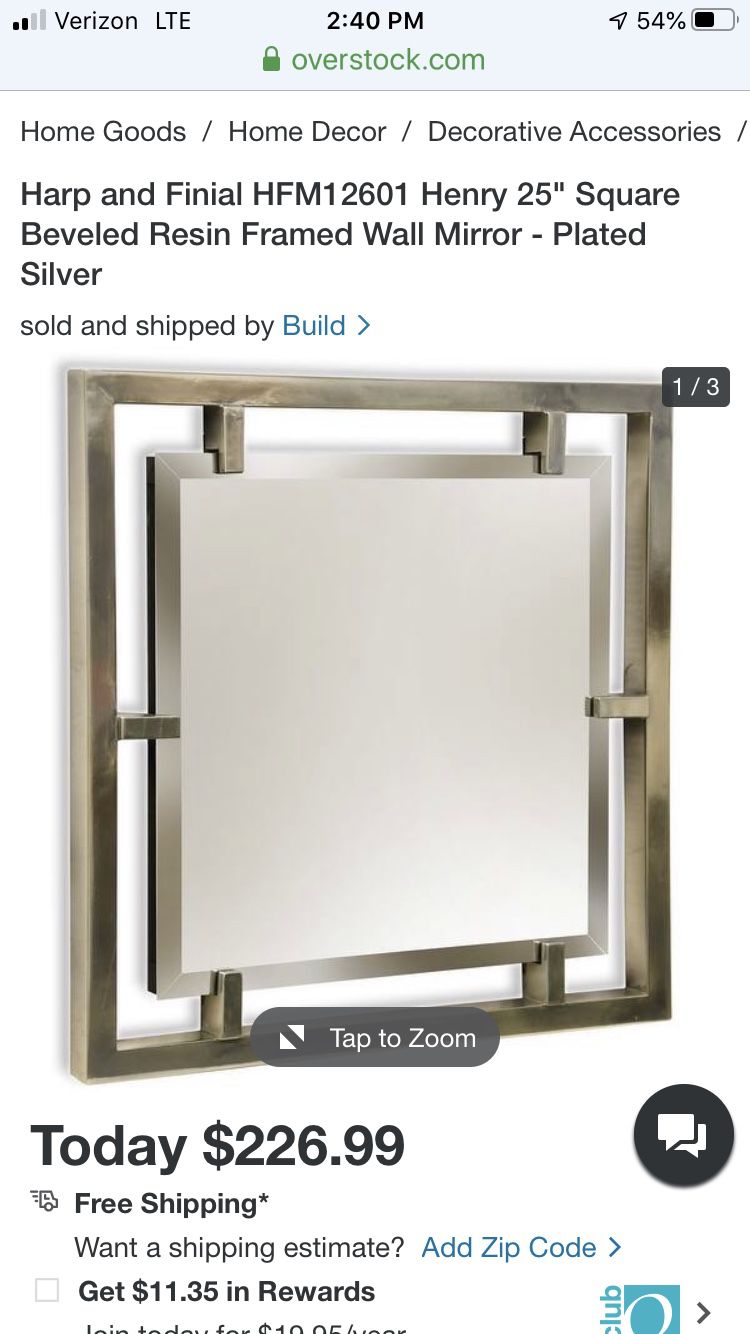 Harp and Finial HFM12601 Henry 25" Square Beveled Resin Framed Wall Mirror - Plated Silver