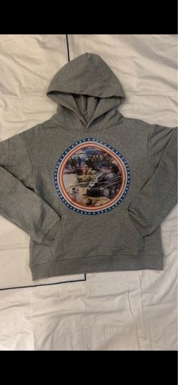 Gray Military Graphic Pullover Hoodie