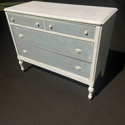Antique Hand Painted Two Tone Buffet In Castors