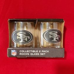 San Francisco NFL Collectible 2 Pack Rocks Glass Set Handcrafted