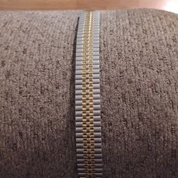 Two tone stainless steel and gold tone watch bracelet