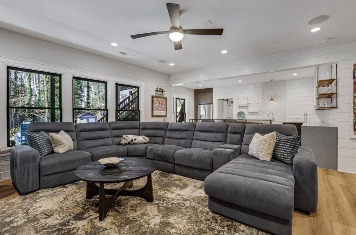 Blue sectional with 4 recliners