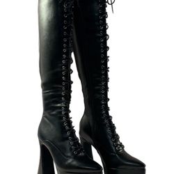 Dolls Kill Lamoda We Move Knee High Boots Sz 8 Platform Lace Up Sexy Goth NWOT