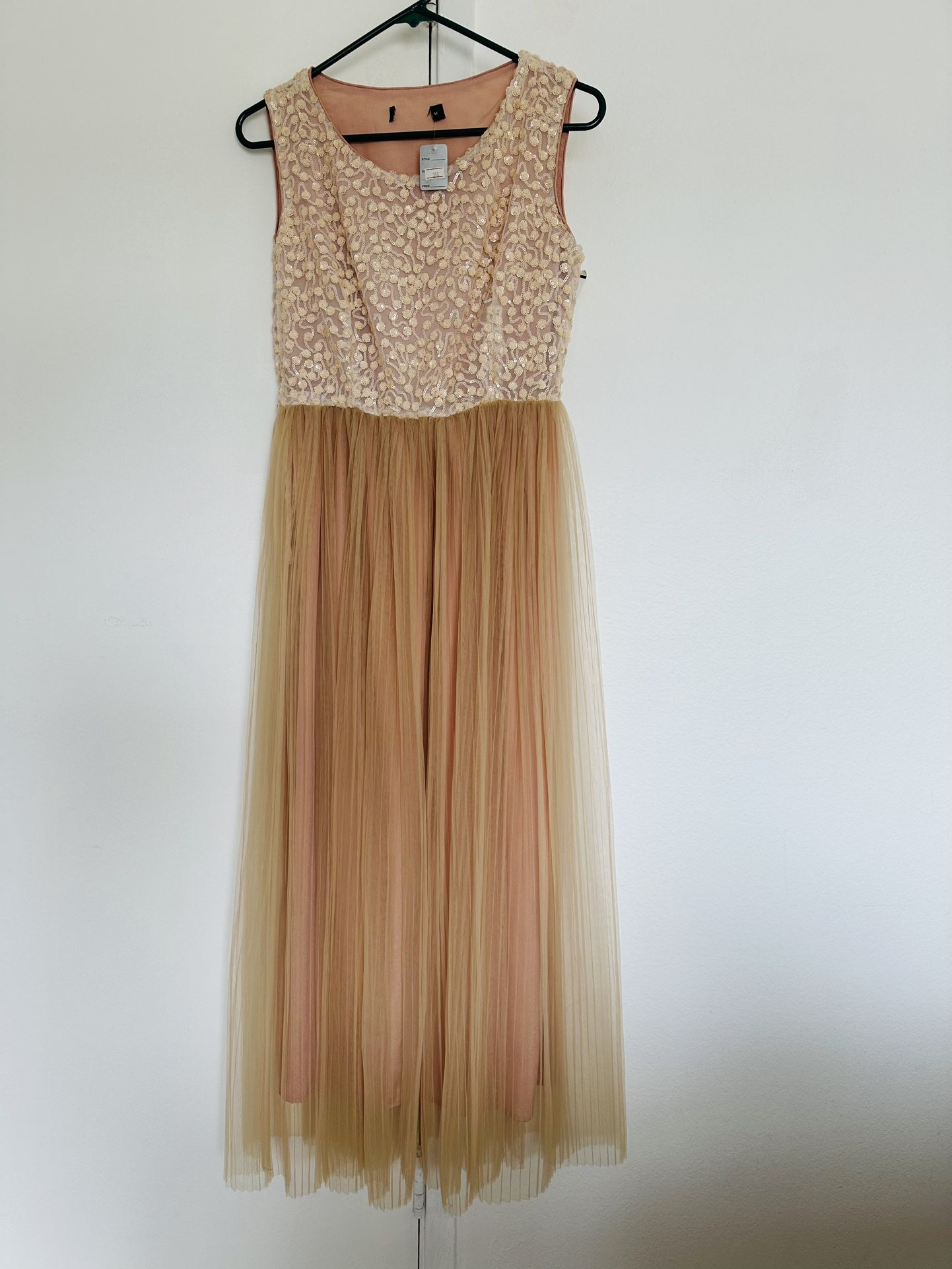 Silk Tulle Maxi Dress Silk Outer Layer Blush Pink Embroidered Formal Gown Size M