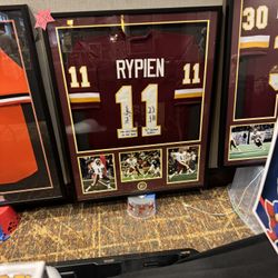 Professionally Framed Autographed  Mark Rypien Washington Redskins Jersey. 