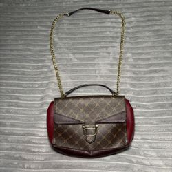 Nine West Double Chain Handle Handbag- Brown N  Burgundy 
