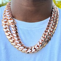 20mm Miami Cuban Link Rose Gold Plated Chain Necklace 18k & 14k