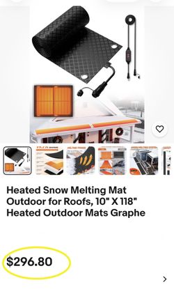 Heated Snow Melting Mat Outdoor for Roofs, 10" X 118" Heated Outdoor Mats Graphe