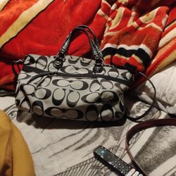 Coach Poppy Rocker Signature Shoulder Bag Handbag K1068 16295 Grey black Silver