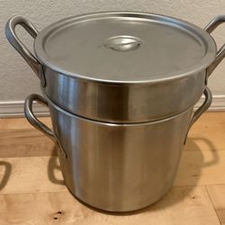 NEW Large Stainless Steel Stock Pot and Double Broiler with Lids