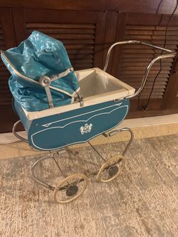 Vintage Teal Baby Doll Pram Carriage