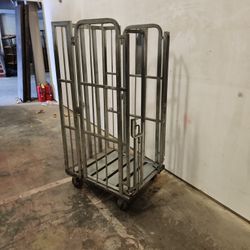 Commercial stainless steel rolling carts.