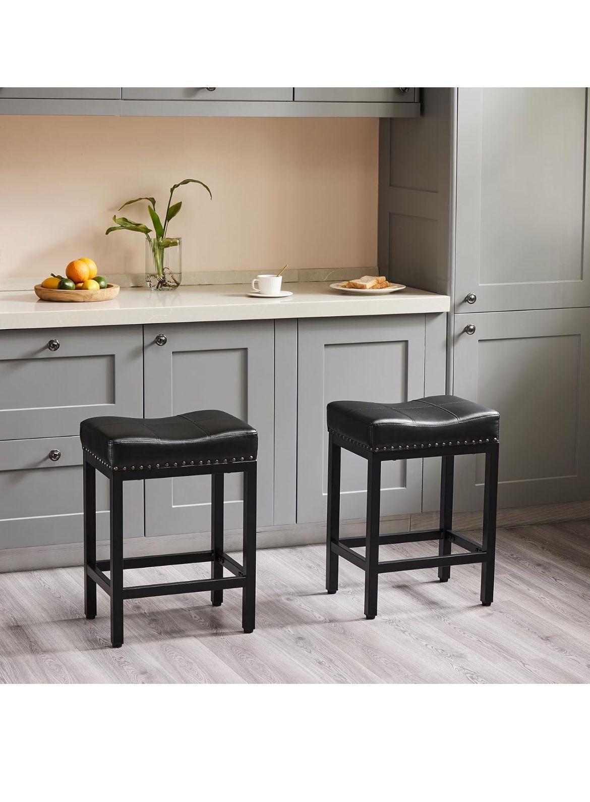 Set of 2 counter height barstools, modern PU leather - new in box
