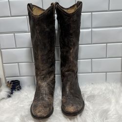 FRYE • Melissa Button Brown Distressed Glazed Moto Boots #77164 • 9 B 