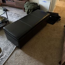 Black Storage Bench Hassock (faux black leather)