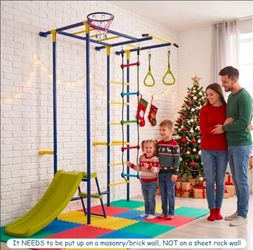 Brand New) Indoor Jungle Gym for Kids, Carbon Steel Swedish Ladder Wall Set
Supports 440 lbs, Climbing Toys for Toddlers w/Wall Ladder, Pull-up Bar, R
