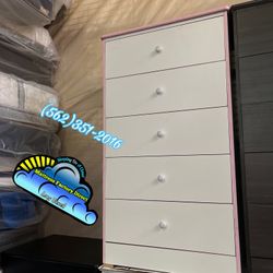 White Pink Five Drawer Dresser Chest Cajonera Comoda 