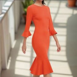 Figure-Flattering Bell Sleeves Fit n Flare Trumpet Hem