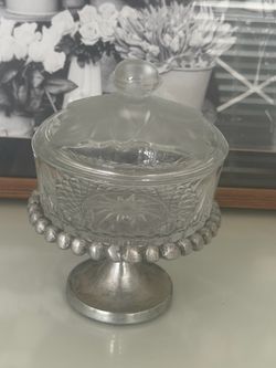 Glass Candy Dish with Lid and Silver Pedestal