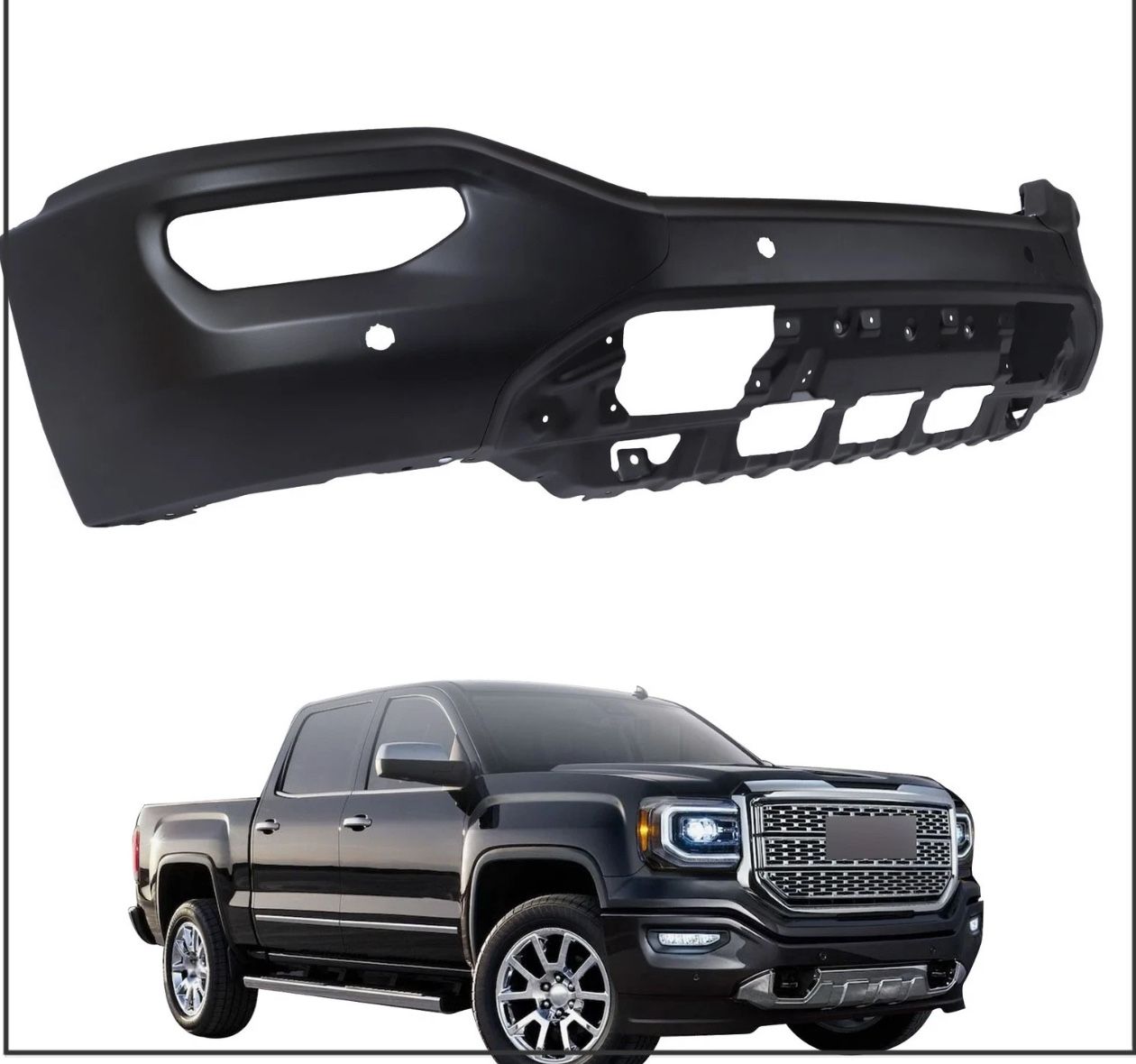 Black Front Steel Bumper 2016-2018 GMC Sierra 1500 W Sensor Fog Hole Assembly