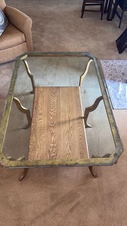 Glass Top Coffee Table with Wood Shelf