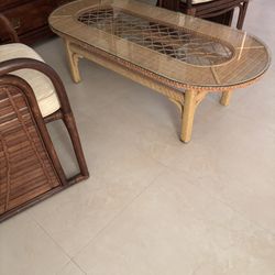 Glass Top Wicker Coffee Table