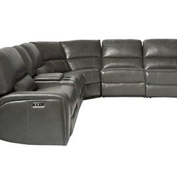 Electric grey leather reclining sectional