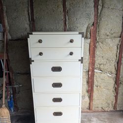 Vintage Hollywood Regency White And Gold Campaign Lingerie Dresser Chest