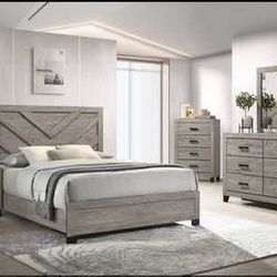 New 5-Piece queen Bedroom Set for Sale!  . Bed Frame • Dresser • Mirror • Mattress • Box Spring  for payment we accept cash or zelle  financing availa