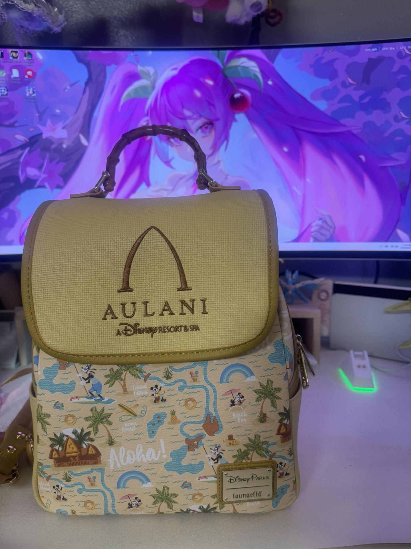 Disney Aulani Resort Loungefly Backpack with Bamboo top handle