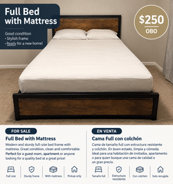 Cama full con colchon. Full size bed with mattress