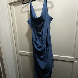 Abercrombie Ruched Satin Slip Dress – NWT – Blue – Retail $130