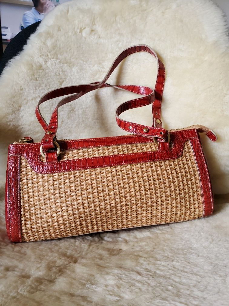 Brahmin Red Croc & Straw Wicker Purse